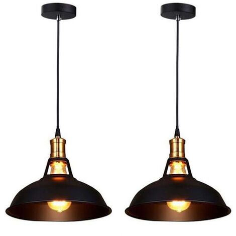 Lot de 2 Lustre Suspension Industrielle Vintage E27 Lampe Plafonniers Retro Abat-jour pour Cuisine Salle à manger Salon Chambre Restaurant