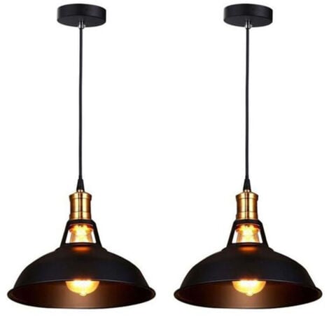 STOEX Lot de 2 Lustre Suspension Industrielle Vintage E27 Lampe Plafonniers Retro Abat-jour pour Cuisine Salle à manger Salon Chambre Restaurant, Noir