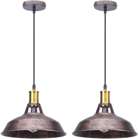 STOEX Lot de 2 Lustre Suspension Industrielle Vintage E27 LED Lampe Plafonniers Retro Abat-jour pour Cuisine Salle à manger Salon Chambre Restaurant, Rouille