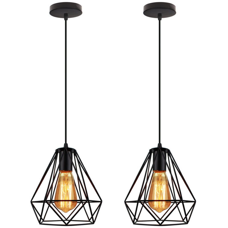 Wottes - Lustre Suspension Moderne Lampe de Suspension en Métal Forme de Diamant E27 Ø20CM pour Salon Chambre Café Bar Noir - 2Pcs