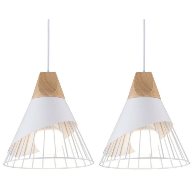 Lot de 2 Lustre Suspension Nordique Créatif Plafonnier en Forme Badminton Luminaire en Métal E27 pour Chambre Salon Cuisine Bar Blanc