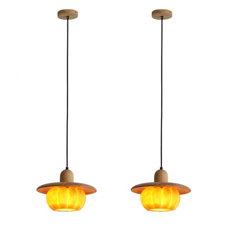 Lot de 2 lustres de 18 cm, Suspension, Plafonnier suspendu, Suspension avec abat-jour citrouille en résine, 3 températures de couleur réglables