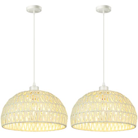 Lot de 2 lustres rustiques, suspensions tissées à la main, plafonniers, suspensions bohèmes, hauteur réglable, blanc