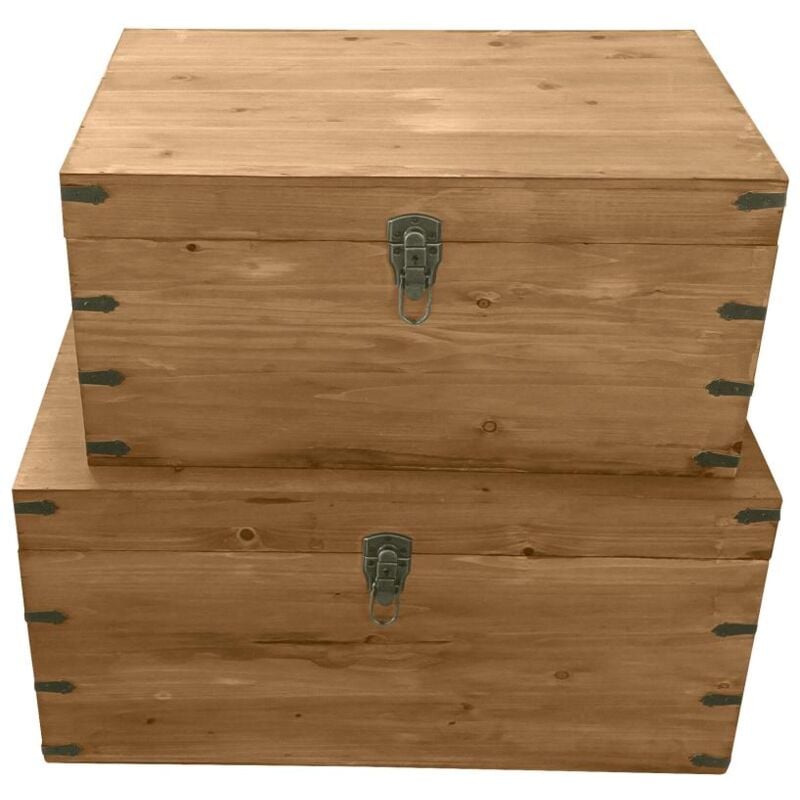 Lot de 2 malles en bois de sapin et mdf - l. 70 x p. 46 x h. 35 cm et l. 60 x p. 38 x h. 30 cm - Naturel - malouen
