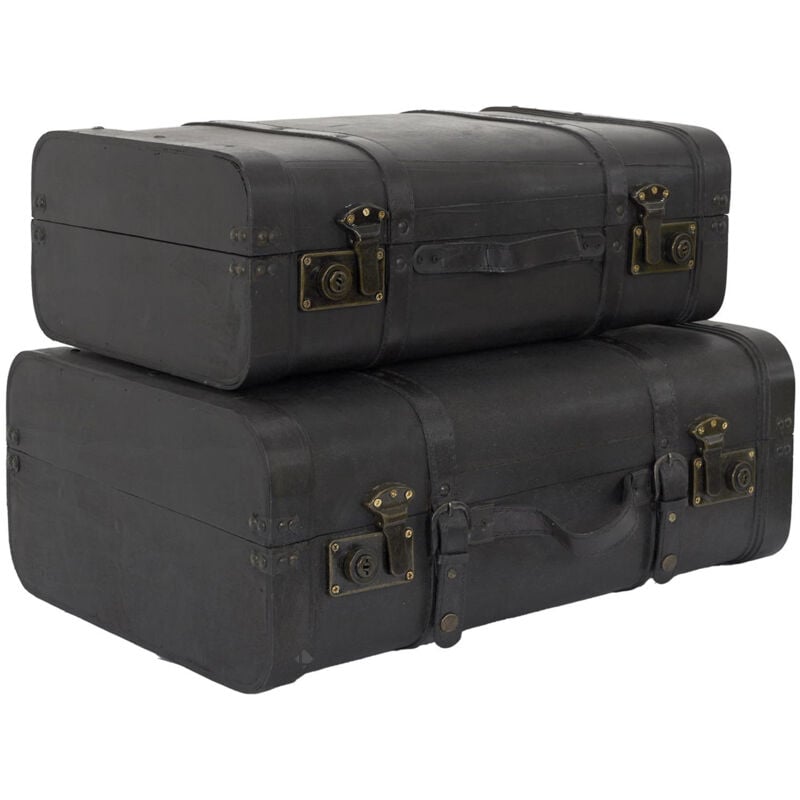 Lot de 2 malles vintages collection charbon d'antan en bois brut noires