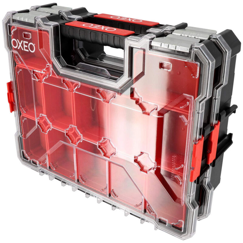 Oxeo - Lot de 2 Mallettes organiseur superposées - 2x12 Compartiments Amovibles - résistant aux chocs - 2 profondeurs