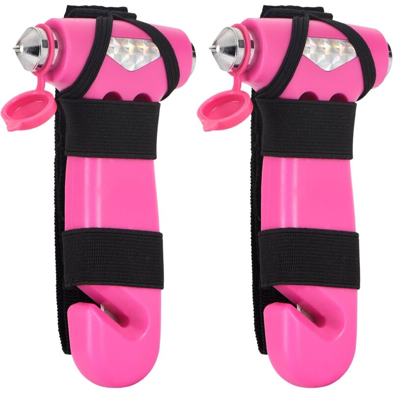 Lot de 2 marteaux de sécurité pour voiture, marteau d'évacuation d'urgence rose avec brise-vitre et coupe-ceinture de sécurité