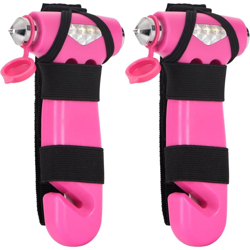 Lot de 2 marteaux de sécurité pour voiture, marteau d'évacuation d'urgence rose avec brise-vitre et coupe-ceinture de sécurité