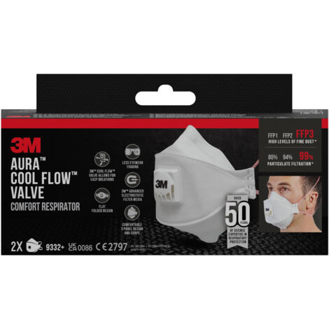 Lot de 2 masques anti-poussières pliable grand confort avec valve Pour Isolation FFP3