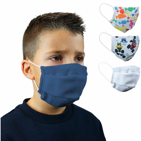 Lot de 2 masques de protection visage lavable pour enfant, réutilisable, 3 couches en tissu - Certifié UNS1 - Vivezen