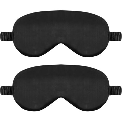 Lot de 2 masques de sommeil en soie, bandeau en satin doux avec sangle élastique, masque de sommeil confortable pour femmes et hommes (noir)