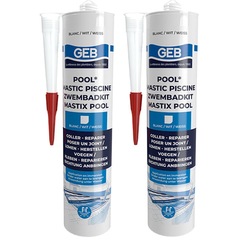 GEB - Lot de 2 Mastics piscine pool qualité professionnelle blanc 290 ml