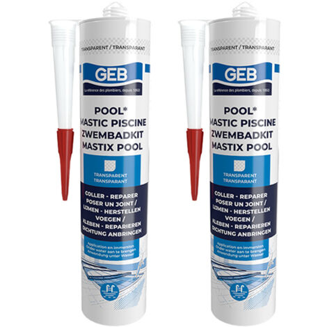 Lot de 2 Mastics piscine POOL qualité professionnelle TRANSPARENT 290 ml - GEB