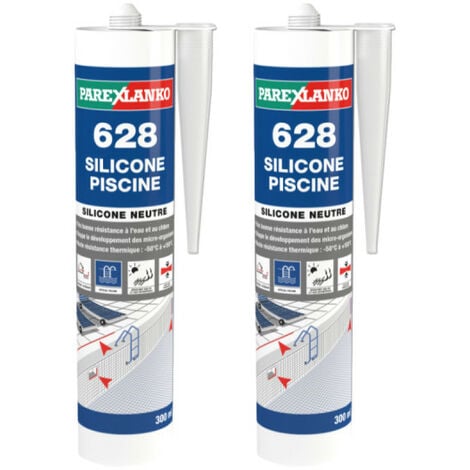 Lot de 2 mastics silicones neutres PAREXLANKO 628 Silicone Piscine - Blanc - 300ml