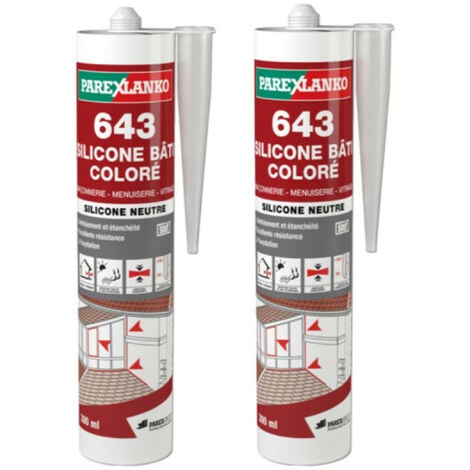 Lot de 2 Mastics silicones neutres PAREXLANKO 643 Silicone Bâti - Pierre - 300ml