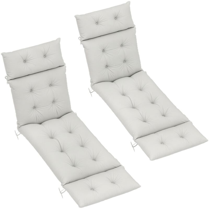 Lot de 2 matelas bains de soleil chaises longues style Chesterfield tissu gris clair
