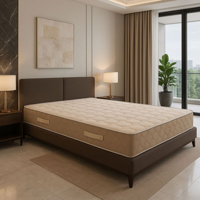 Literie Julien - matelas contact latex 140x190 x 22 cm Très Ferme + Oreiller Visco - Tissu 100% Coton - 5 Zones de Confort - ame rembourrage 100 %