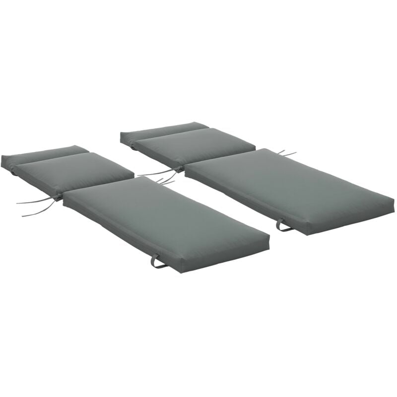 Lot de 2 matelas pour bain de soleil transat - cordons et velcros d'attache - dim. 196L x 55l cm ép. 8 cm - polyester déperlant gris