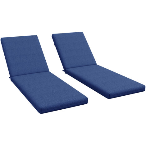 Lot de 2 matelas pour chaise longue transat, bain de soleil avec sangles d’attache, idéal jardin, bleu.