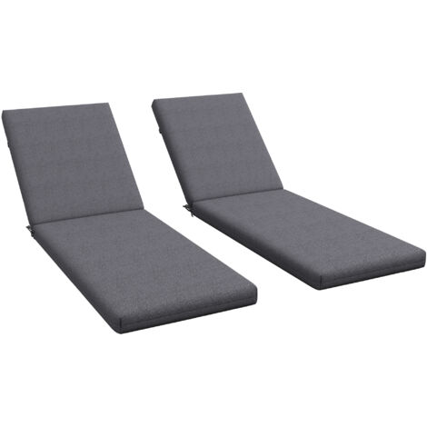 Lot de 2 matelas pour transat bain de soleil - dim. 190,5L x 58,4l x 7H cm - cordons d'attache - gris foncé