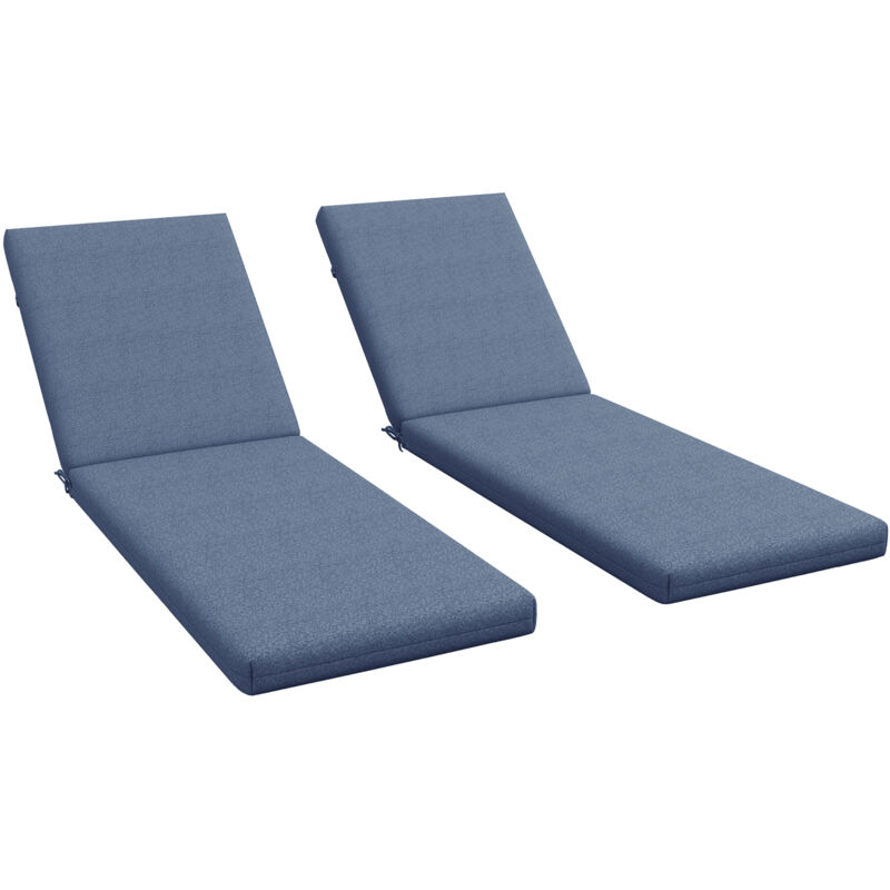 Lot de 2 matelas pour transat bain de soleil - dim. 190,5L x 58,4l x 7H cm - cordons d'attache - bleu