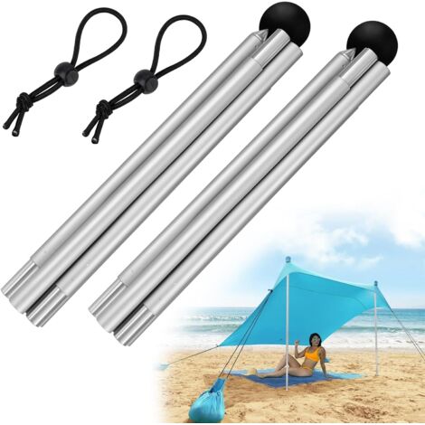 Lot de 2 mâts de tente de plage pliables en alliage d'aluminium de 2 m - Accessoires de rechange et de fixation portables pour l'extérieur