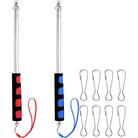 Lot de 2 mâts télescopiques de 160 cm, mâts télescopiques à main, mât de drapeau rétractable, poteau de bannière extensible portable en acier inoxydable pour guide touristique