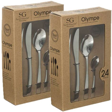 Lot de 2 ménagères 24 pièces en inox OLYMPE