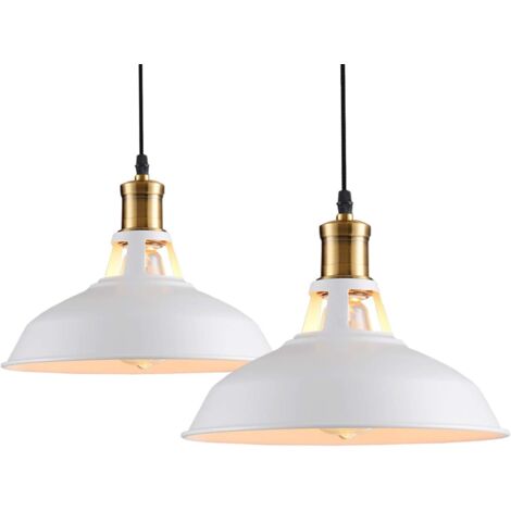 Lot de 2 Métal Retro Suspensions, Luminaires Industriel Simplicité Suspension, Plafonnier Suspension avec Abat-jour en Métal Stye Nordique Pour Restaurants, Cafés, Sans Ampoule, Blanc, 310mm