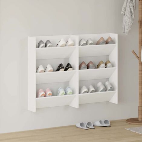 Lot de 2 Meubles à Chaussures murales Armoires à Chaussures  Meuble d'entrée Blanc 60x18x90 cm Aggloméré 10423