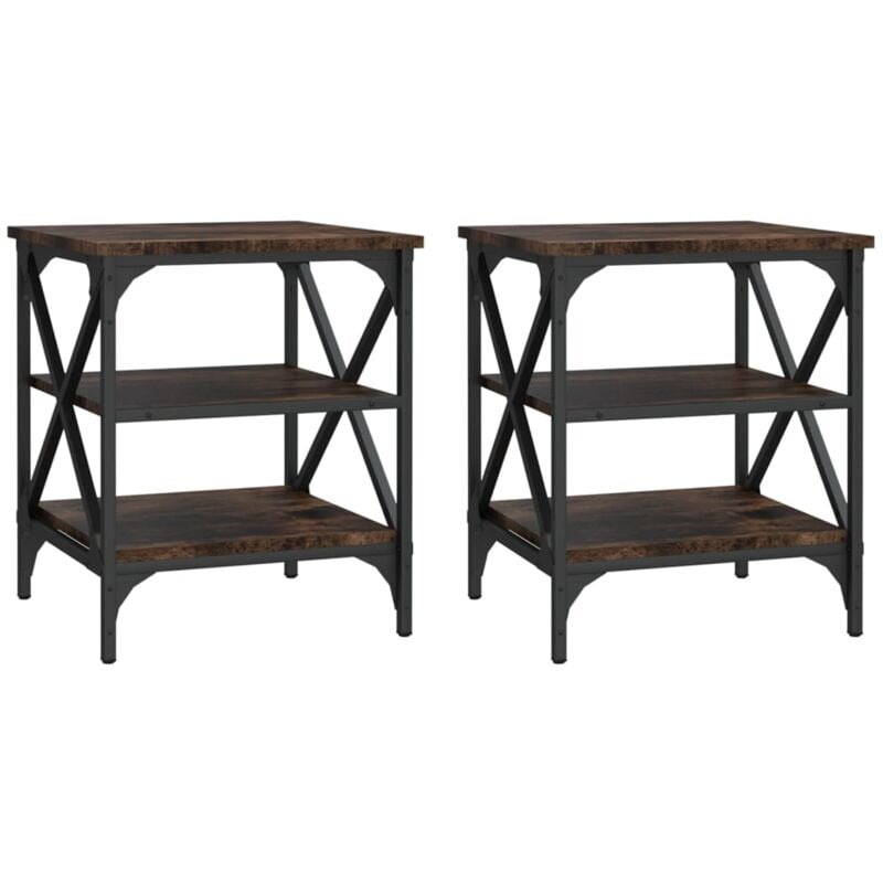 Lot de 2 meubles d'appoint avec étagères 40 x 42 x 50 cm en bois d'ingénierie marron et métal DEC032618