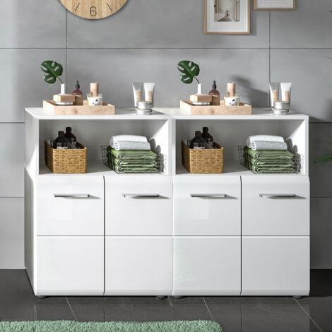 Lot de 2 meubles de salle de bain 120x30x80 cm blanc brillant - ICEDY