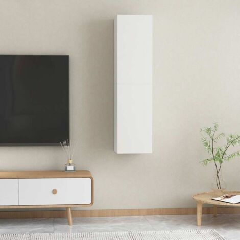 Lot de 2 Meubles TV  Banc TV  Meuble de Rangement Blanc 30,5x30x60 cm Aggloméré HUIBU492926
