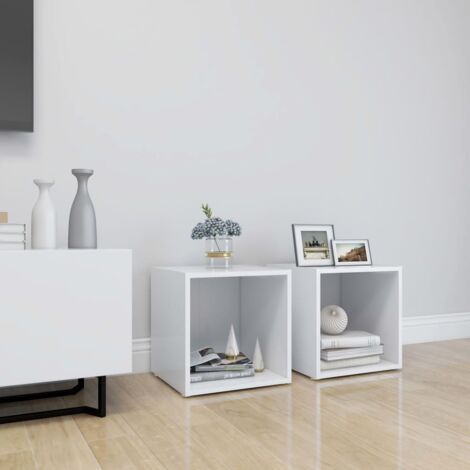 Lot de 2 Meubles TV  Banc TV  Meuble de Rangement Blanc 37x35x37 cm Aggloméré HUIBU435729