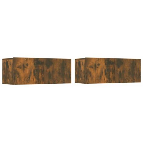Lot de 2 Meubles TV  Banc TV  Meuble de Rangement Chêne fumé 80x30x30 cm Bois d'ingénierie HUIBU391549