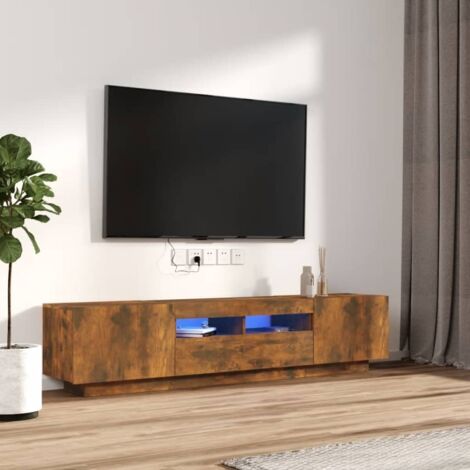 Lot de 2 Meubles TV LED- Armoire Télévision Moderne  Banc TV avec lumières LED Chêne fumé -FR92870
