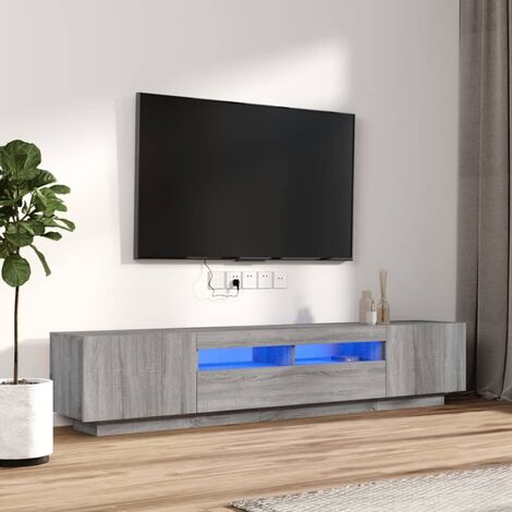 Lot de 2 Meubles TV LED- Armoire Télévision Moderne Banc TV avec lumières LED Sonoma gris -FR46006 - Gris