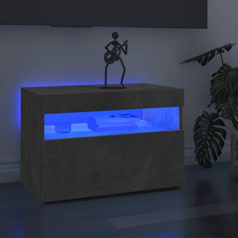 Lot de 2 Meubles TV Mondernes Banc TV de Salon avec lumières LED gris béton 60x35x40 cm -FR76013