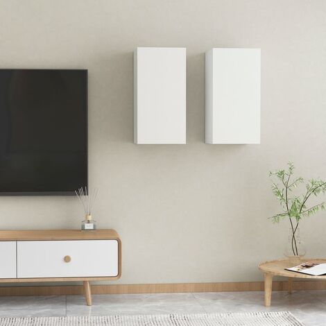 Lot de 2 Meubles TV Mondernes Banc TV de Salon Blanc 30,5x30x60 cm Aggloméré -FR23596