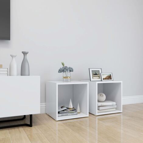 Lot de 2 Meubles TV Mondernes Banc TV de Salon Blanc 37x35x37 cm Aggloméré -FR51638
