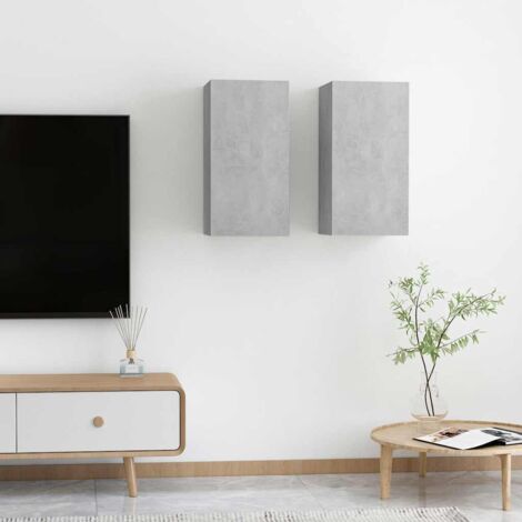 Lot de 2 Meubles TV Mondernes Banc TV de Salon Gris béton 30,5x30x60 cm Aggloméré -FR70232