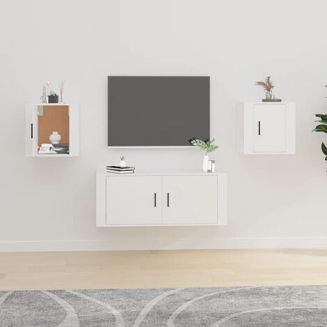 Lot de 2 Meubles TV muraux Banc TV de Salon,Design de luxe Blanc 40x34,5x40 cm -FR91896