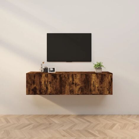 Lot de 2 Meubles TV muraux Banc TV de Salon,Design de luxe chêne fumé 80x34,5x40 cm -FR71738