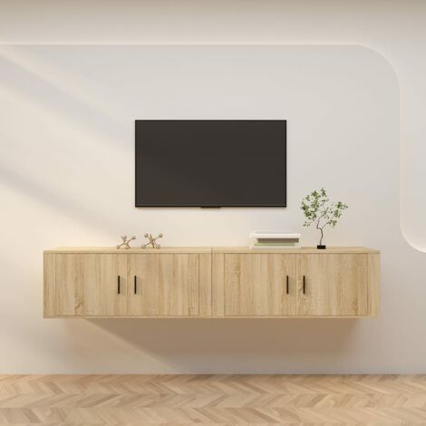 Lot de 2 Meubles TV muraux Banc TV de Salon,Design de luxe chêne sonoma 100x34,5x40 cm -FR24324