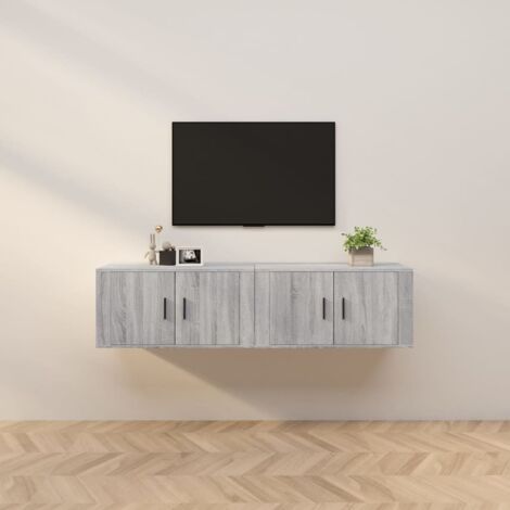 Lot de 2 Meubles TV muraux Banc TV de Salon,Design de luxe sonoma gris 80x34,5x40 cm -FR79506