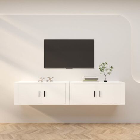 Lot de 2 Meubles TV muraux  Banc TV  Meuble de Rangement blanc 100x34,5x40 cm HUIBU129062