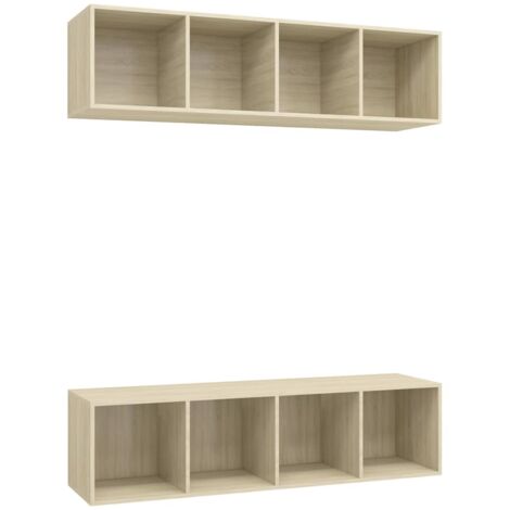 Lot de 2 Meubles TV muraux  Banc TV  Meuble de Rangement Chêne sonoma Aggloméré HUIBU180185