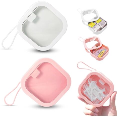 Lot de 2 mini boîtes de rangement carrées en plastique pour accessoires pour cheveux, cotons et fil dentaire