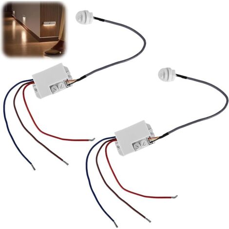 Lot de 2 mini détecteurs de mouvement 220 V : IP65 Mini détecteur de mouvement infrarouge encastré, interrupteur à capteur infrarouge automatique avec capteur crépusculaire pour l'intérieur et