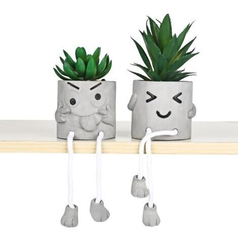Lot de 2 mini plantes artificielles amusantes en plastique pour décoration de salon, balcon, chambre à coucher, salle de bain